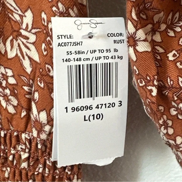 Jessica Simpson Floral White And Rust Girls' Dress With Ruffles Sz L (10) / NWT - Picture 6 of 12